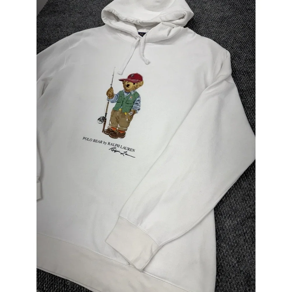 Polo Ralph Lauren Men's 4XLT White Fishing Adventure Bear Hoodie Sweatshirt